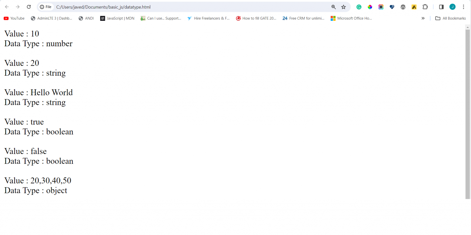 Data type in javascript